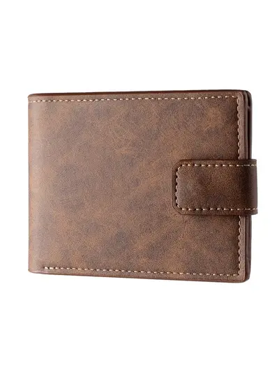 Men's Short Bifold Wallet, Retro Snap Closure Leather Coin Purse - 5