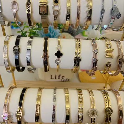 Titanium steel bracelet, stainless steel full rhinestone luxury design - 4