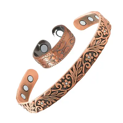 3D Two-Tone Magnetic Stone Bracelet, 9 Magnets, Open Cuff