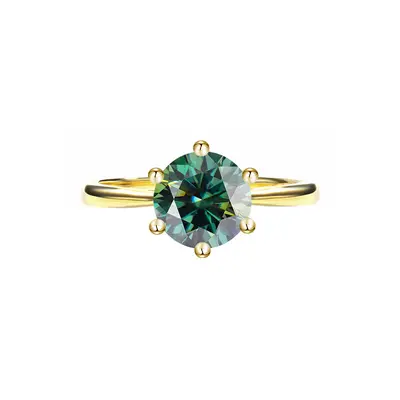 925er Sterlingsilberring, mit 18K Gold überzogen, Moissanit mit sechs Krallen - 10