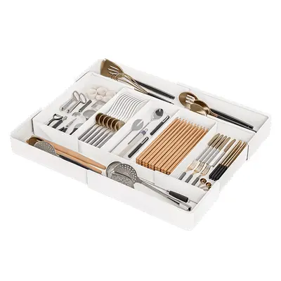 Retractable kitchen drawer organizer with cutlery and chopsticks compartments