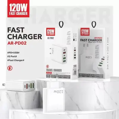 120W Çoklu Port Şarj Cihazı 3USB+2PD Hızlı Şarj Başlığı US/EU/UK Standartları Çok Fonksiyonlu Şarj Adaptörü - 5