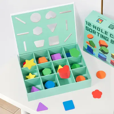 Ahşap Montessori renk ve şekil sınıflandırma kutusu, erken eğitim oyuncağı