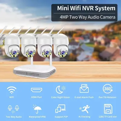4 kanal kablosuz NVR WiFi kiti, 4M PTZ dome kamera - 2