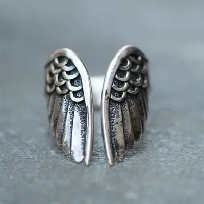 Personalized Angel Wings Feather Retro Ring, Simple Luxury Design - 8