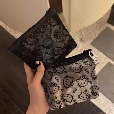 透明网纱kitty收纳包可爱旅行小巧便携外出化妆补妆包实用零钱包