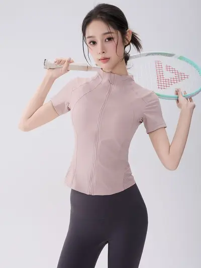 Half-Turtleneck Full-Zip Breathable Yoga Top - 5