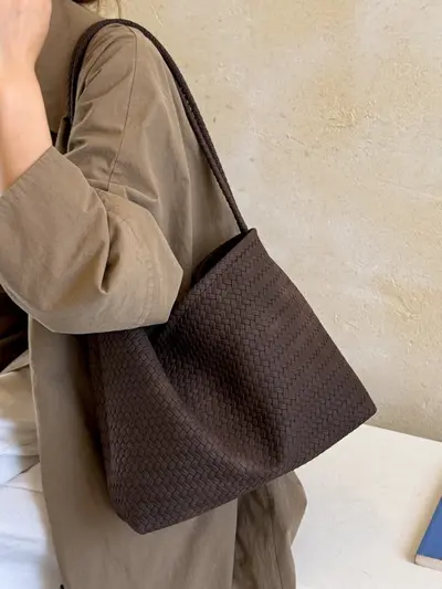 Große geflochtene Tote Bag für Damen, weiche Schultertasche im koreanischen Stil