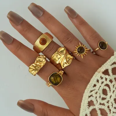 Hanzhishang Grenzüberschreitender Bestseller europäisch-amerikanischer Vintage-Boho-Stil stapelbarer Fingerschmuck Nischen-Design-Ring-Set für Damen - 10