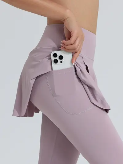 Kadın Yoga Pantolonu, Sahte İki Parça Görünüm, Cepli, Yüksek Bel - 3