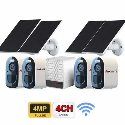 4MP Dış Mekan Kablosuz Güneş Enerjili Güvenlik Kamera Seti Çift Yönlü Ses Akıllı İnsan Algılama ve Alarm