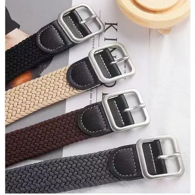 Hong Kong Tarzı Ins Retro Kanvas Deri Erkek Kemeri Kore Versiyonu Trend Moda Rahat Öğrenci Çok Amaçlı Dokuma Elastik Pantolon Kemeri