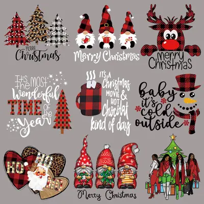 Christmas Iron-On Heat Transfer Patterns, Plaid Letter Designs for Clothing