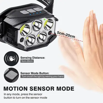 5 LED Head-Mounted Headlamp USB Rechargeable Smart Sensor Lightweight