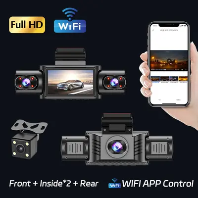 4K Ultra HD Car DVR with Front and Rear Triple-Channel Recording and WiFi