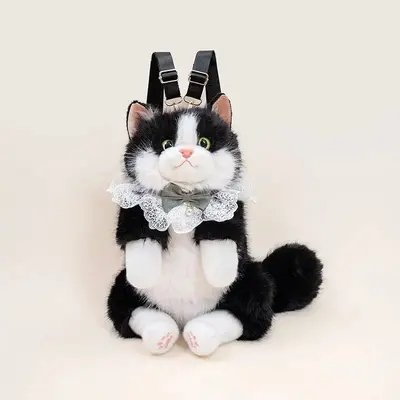 Plush Cat Doll Backpack for Kids and Girls, Realistic Stuffed Animal Decoration - 10