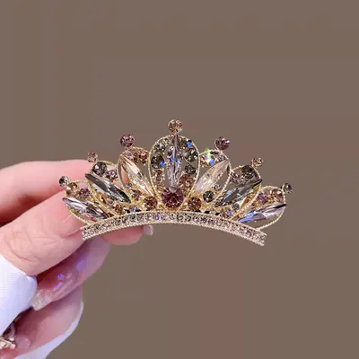 Lightweight Luxury Crystal Crown Hair Clip Spring Clip