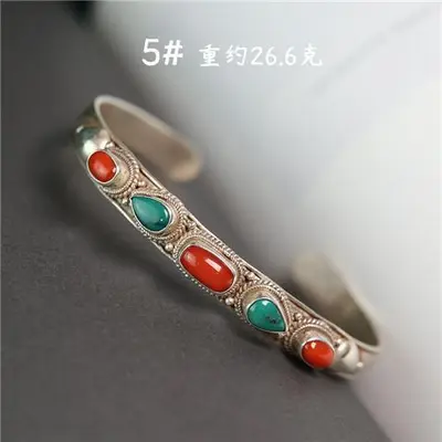 Nepal handgefertigtes Türkis-Armband, Silbereinlage, verstellbar - 6