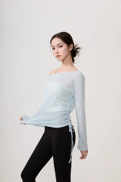 Solid Colour Long Sleeve Yoga Cover-Up, Loose Fit, Breathable - 7