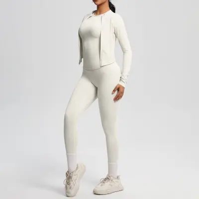 Brushed Women's Three-Piece Short-Sleeve Yoga Set, Breathable - 11