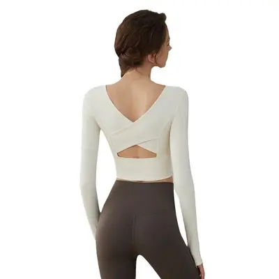 Women's Long-Sleeve Yoga Set, Solid Colour, for Fitness and Pilates - 6
