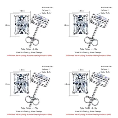 925 Silver Moissanite Stud Earrings for Women, Irregular Multi-Carat Cut - 11