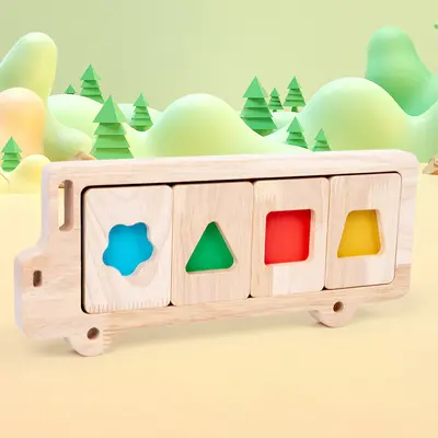 Wooden geometric shape puzzle for parent-child interactive learning