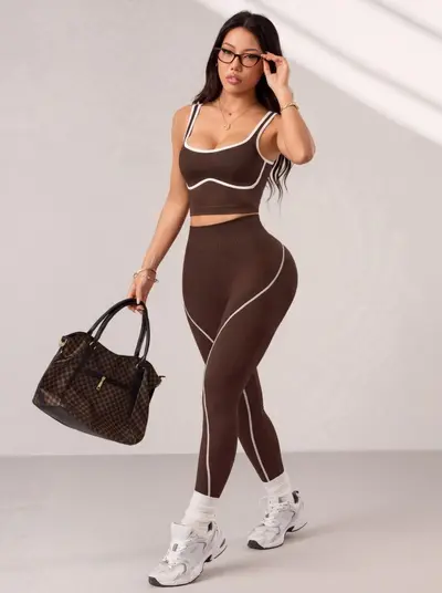 Amazon New Style Yoga Wear Set Striped Yoga Pants Women Quick-Dry Outdoor Sports Pants High Waist Butt-Lifting Yoga - 10