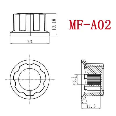 Zhejiang Chunxing MF-A02 потенциометр, ручка регулировки с узором CD, внутреннее отверстие 6 мм, под сливовидный вал, двухцветный ABS, 13*23
