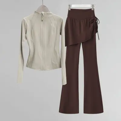 Kadın yoga ceketi, dik yaka slim fit, koşu ve fitness sporu takımı - 7