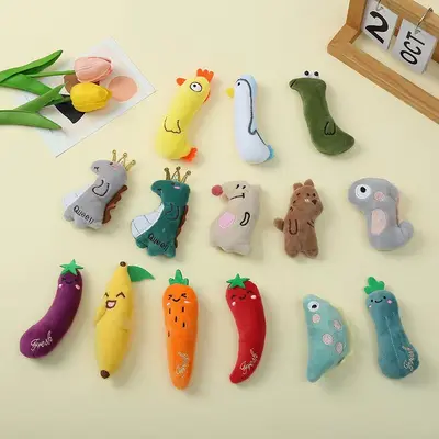 Isırmaya dayanıklı peluş kedi oyuncağı, karikatür tasarım, catnip içerikli
