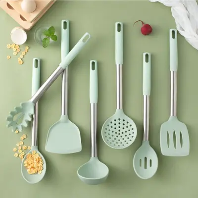 Silikon-Küchenutensilien 7-teiliges Set Kochlöffel Küchenzubehör Silikon-Topflöffel Suppenkelle Antihaft-Kochbesteck Küchenutensilien-Set - 3