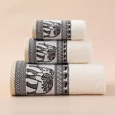 Pure cotton towel set with elephant jacquard pattern - 11