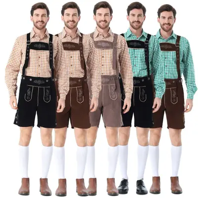 New German Traditional Oktoberfest Costume Colorful Adult Men's Munich Bavarian Beer Festival Lederhosen Suspenders Pants