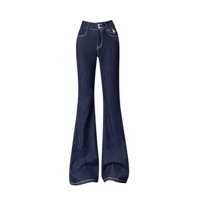 Kadın Vintage Yıkamalı Kot Pantolon, Yüksek Bel Esnek, Küçük Boy Hafif Paça
