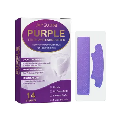 Jaysuing Purple Bright White Teeth Strips Remove Yellowing and Stains Deep Cleaning Oral Health Care Teeth Whitening Strips - 7