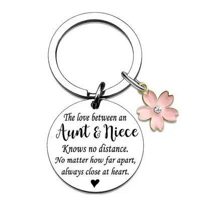 Pink Flower Accessory Stainless Steel Keychain for Car Keys and Bags
