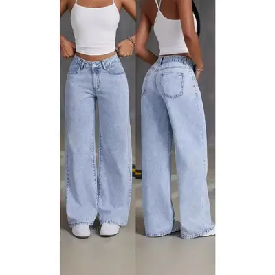 Kadın yaz modası geniş paça kot pantolon, sokak tarzı, uzun