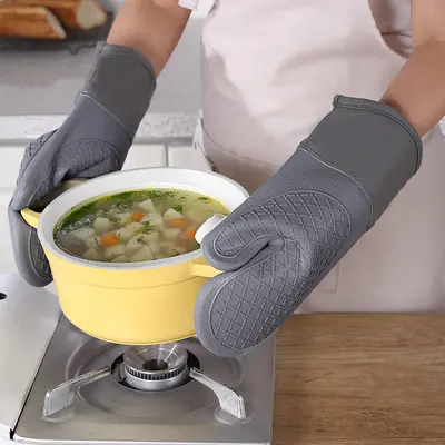 Mikrowellen-Handschuhe gegen Verbrühung, wärmeisoliert und hitzebeständige Geräte, hochtemperaturbeständige Spezialhandschuhe für Küchenkochofen, Silikon rutschfest - 3