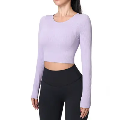 Women's Long Sleeve Yoga Top with Chest Pads - 6