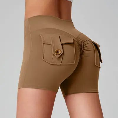 Women's Peach Hip Yoga Shorts with Cargo Pockets, Quick-Dry - 11