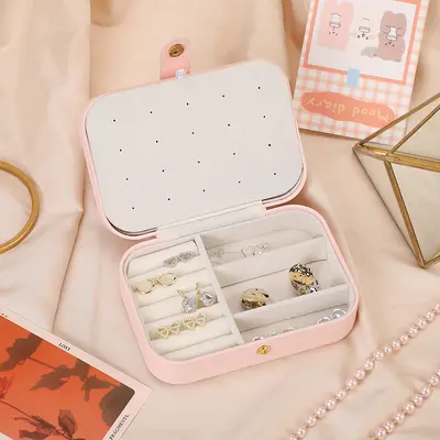 Grenzüberschreitende Schmuckaufbewahrungsbox Mini-Reisekoffer tragbare Aufbewahrungsbox für Ohrringe Halskette Ring Ohrring PU-Schmuckaufbewahrungsbox - 4