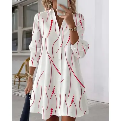 Women's Printed Shirt and Elegant Polka Dot Dress, Spring Autumn - 8