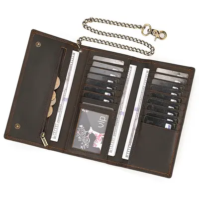Men's Genuine Leather Wallet, Crazy Horse Leather, Multiple Card Slots - 12
