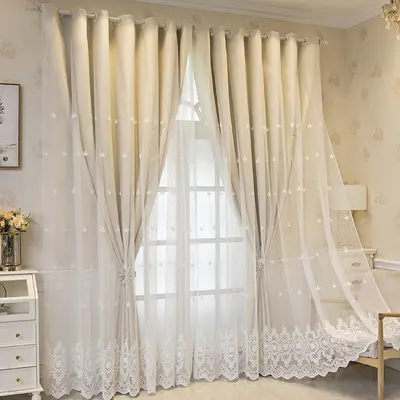 Double-Layer Blackout and Sheer Curtain for Bay Windows and Living Rooms