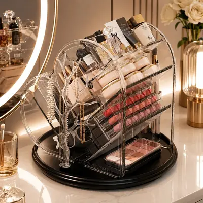 Rotating Cosmetics Storage Box Luxury Desktop Organizer - 1