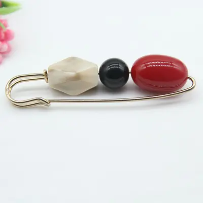 Large Imitation Stone and Pearl Brooch Pin, Silk Scarf Clip - 7
