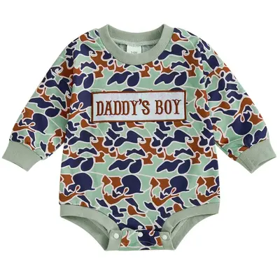 Bebek kamuflaj baskılı tulum, DADDY'S BOY nakışlı