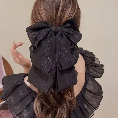 Schwarzes großes Schleifen-Stirnband Band kleiner Halter Premium-Haarspange Damen Haiclip Haarspange Hinterkopf
