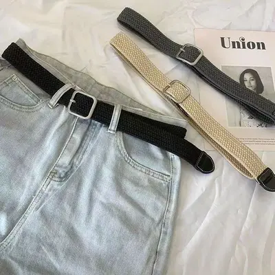 Trendy dokuma kot unisex kanvas kemer kadın çok yönlü elastik tembel siyah çok yönlü üst düzey kemer